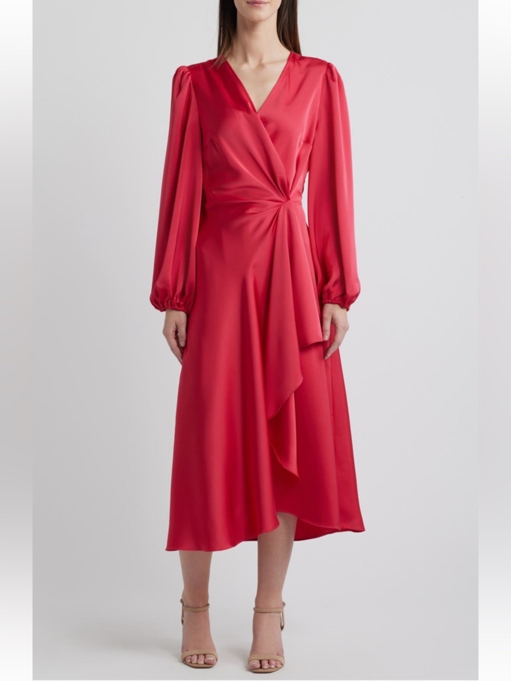 Sam Edelman Red Wrap Front Long Sleeve
Satin Dress NWT
